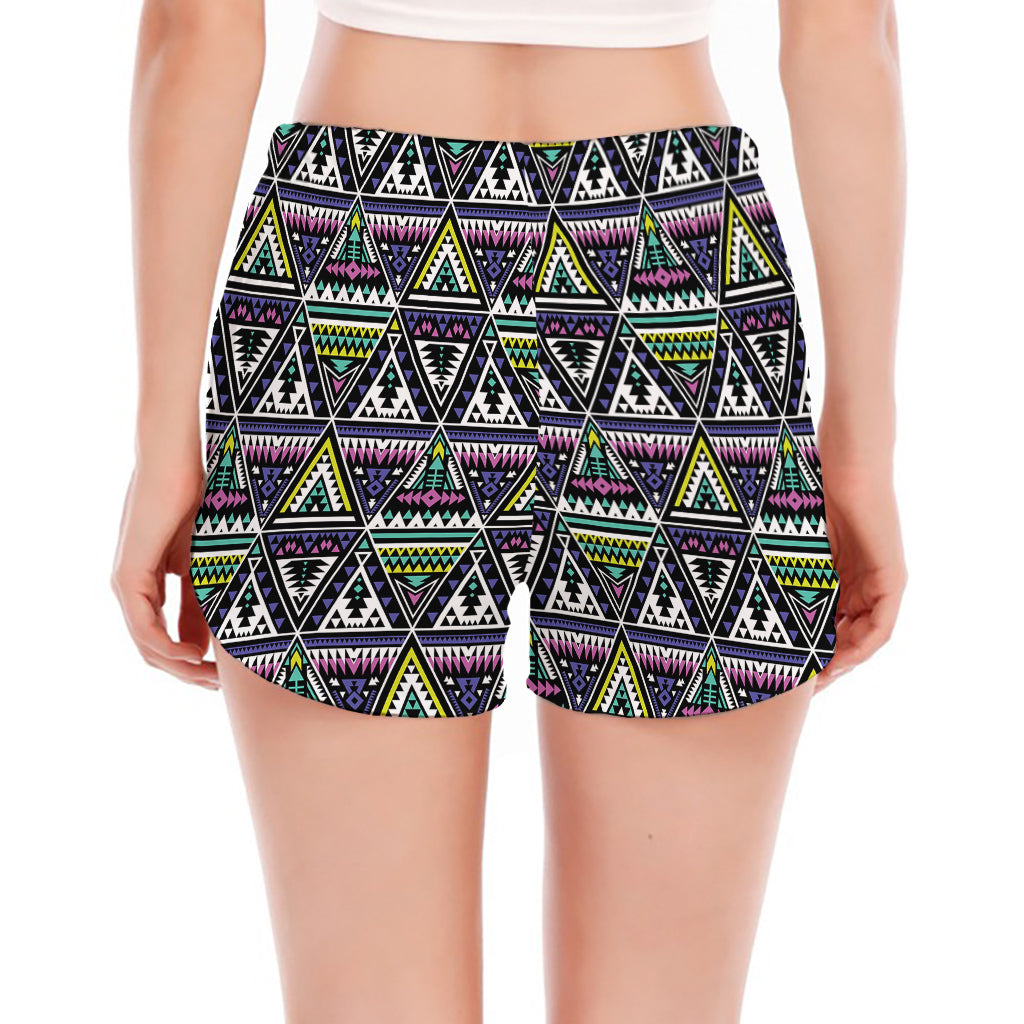 Colorful Geometric Native Navajo Print Women's Split Running Shorts
