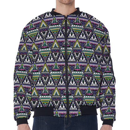 Colorful Geometric Native Navajo Print Zip Sleeve Bomber Jacket