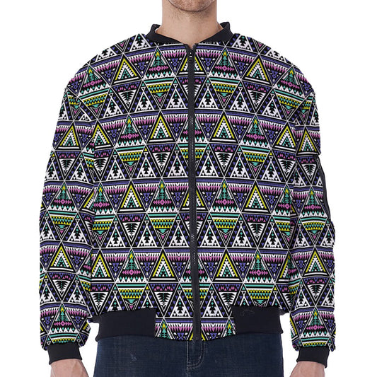 Colorful Geometric Native Navajo Print Zip Sleeve Bomber Jacket