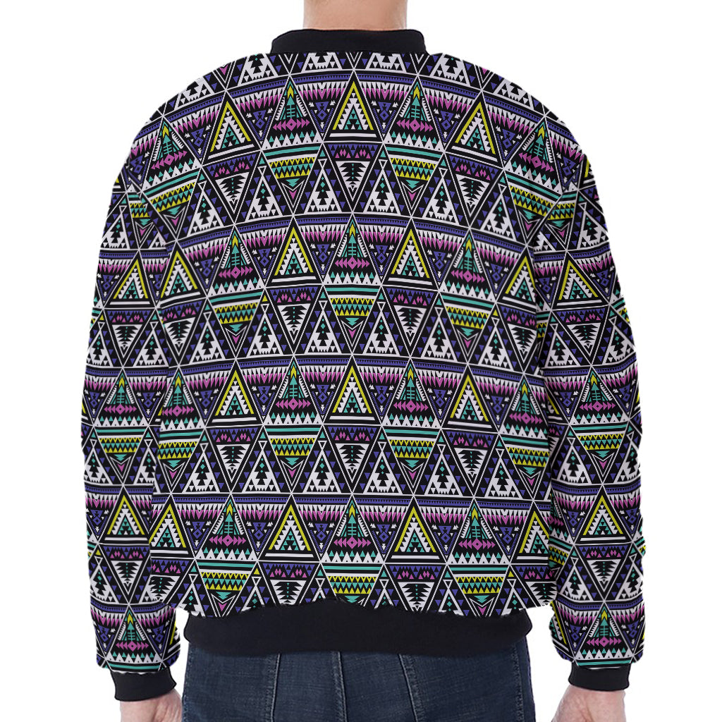 Colorful Geometric Native Navajo Print Zip Sleeve Bomber Jacket