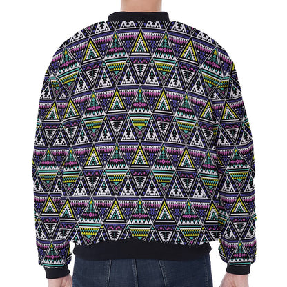 Colorful Geometric Native Navajo Print Zip Sleeve Bomber Jacket