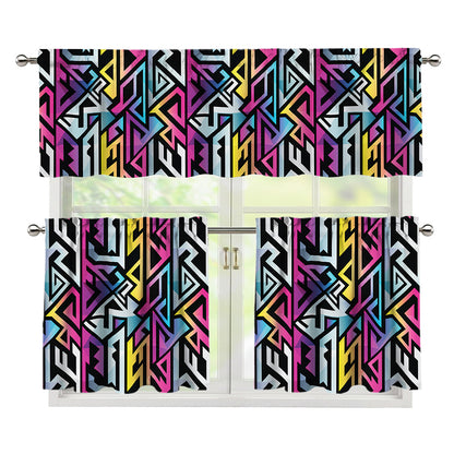 Colorful Geometric Tribal Pattern Print 3 Piece Kitchen Curtains