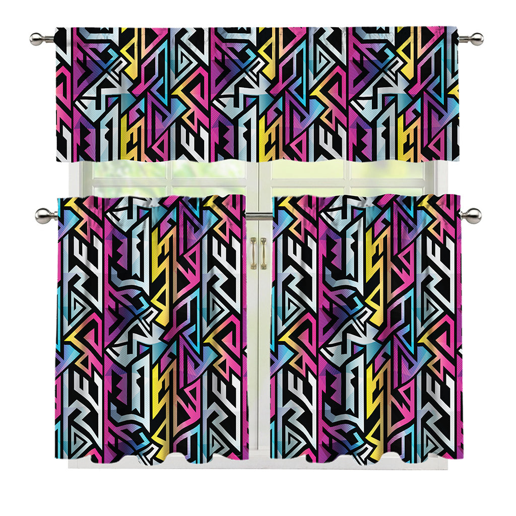 Colorful Geometric Tribal Pattern Print 3 Piece Kitchen Curtains