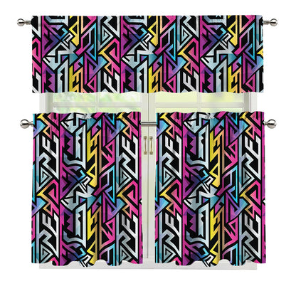 Colorful Geometric Tribal Pattern Print 3 Piece Kitchen Curtains