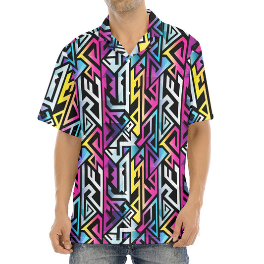 Colorful Geometric Tribal Pattern Print Aloha Shirt