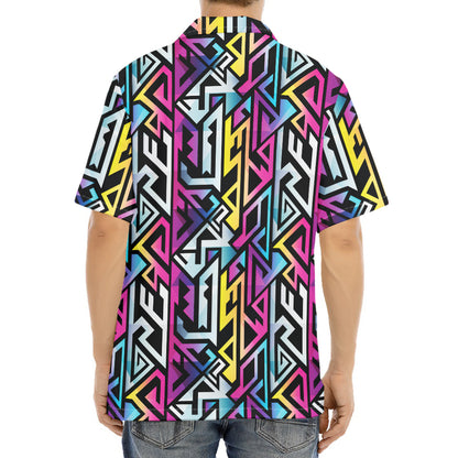 Colorful Geometric Tribal Pattern Print Aloha Shirt