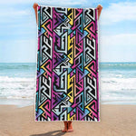 Colorful Geometric Tribal Pattern Print Beach Towel