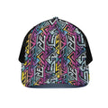 Colorful Geometric Tribal Pattern Print Black Mesh Trucker Hat