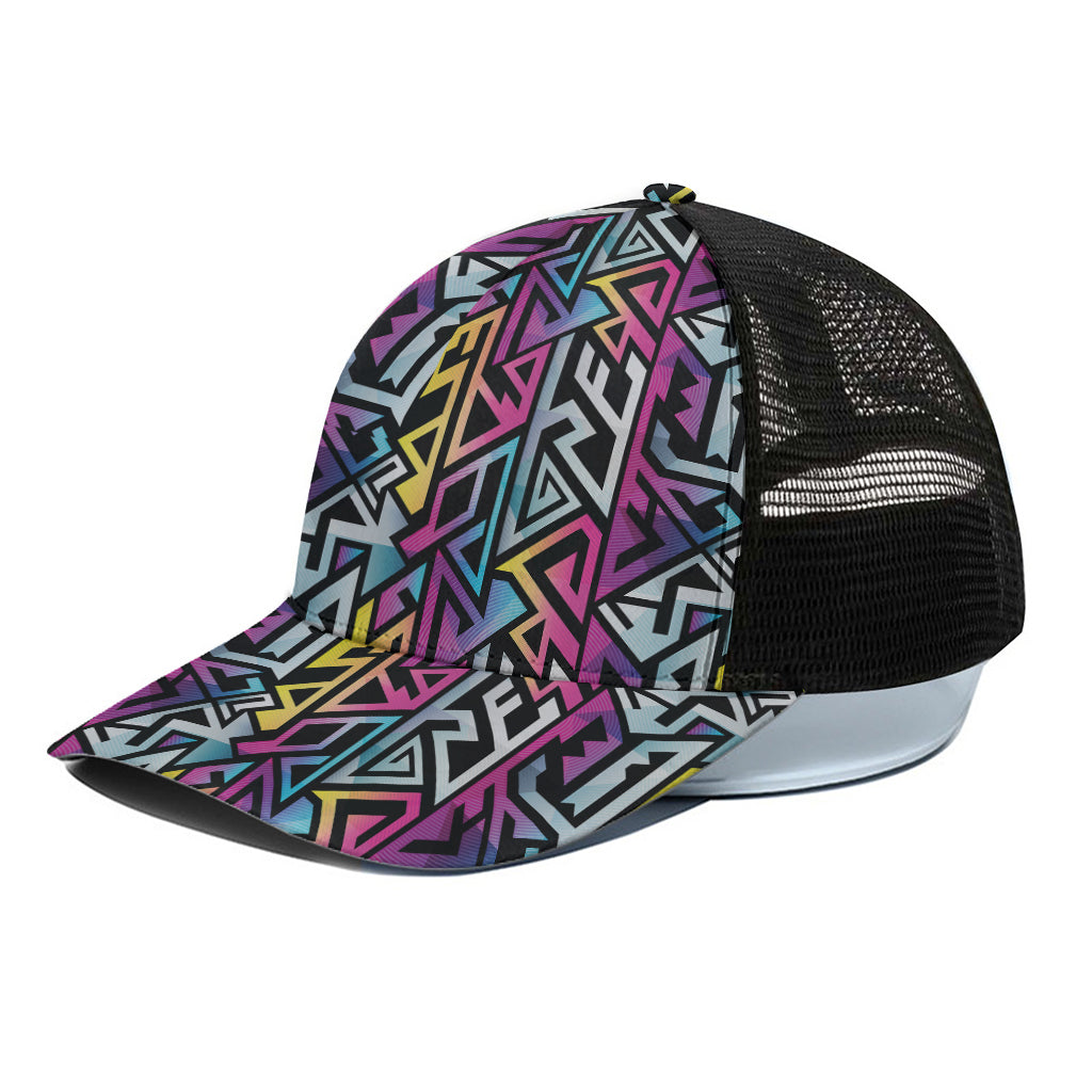 Colorful Geometric Tribal Pattern Print Black Mesh Trucker Cap