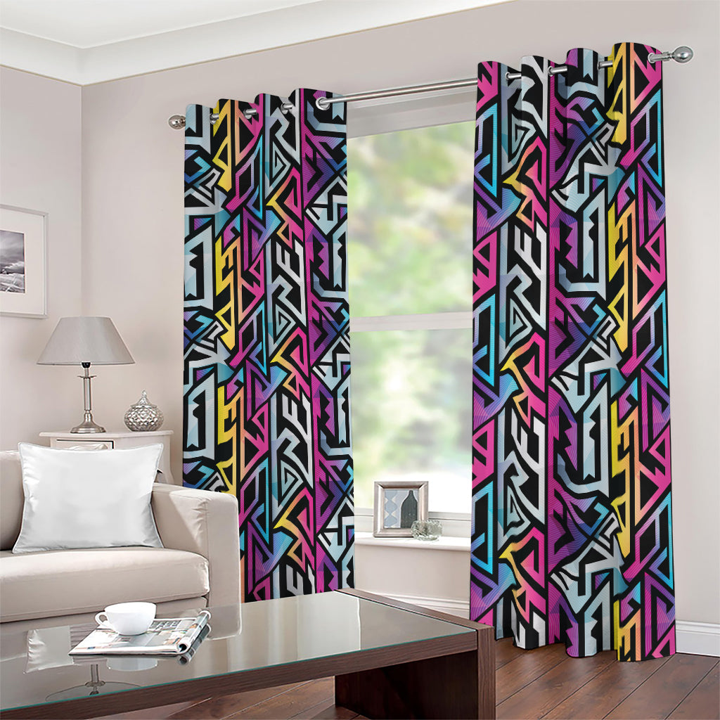 Colorful Geometric Tribal Pattern Print Blackout Grommet Curtains