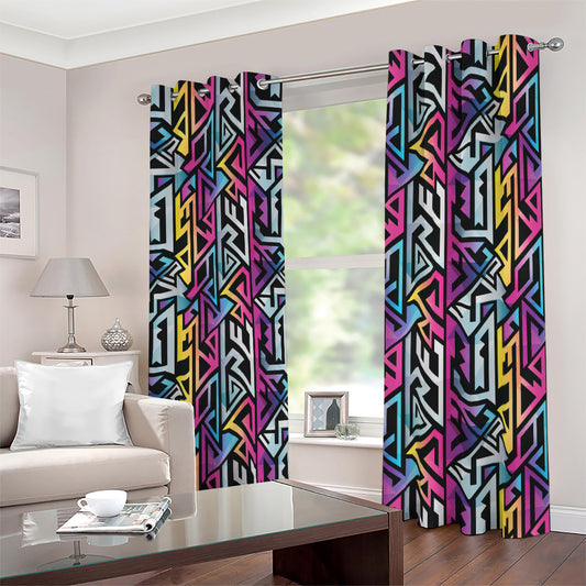 Colorful Geometric Tribal Pattern Print Blackout Grommet Curtains