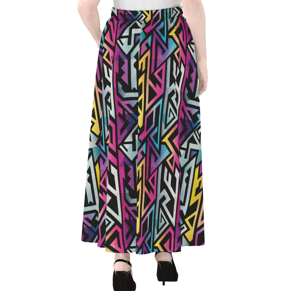 Colorful Geometric Tribal Pattern Print Chiffon Maxi Skirt