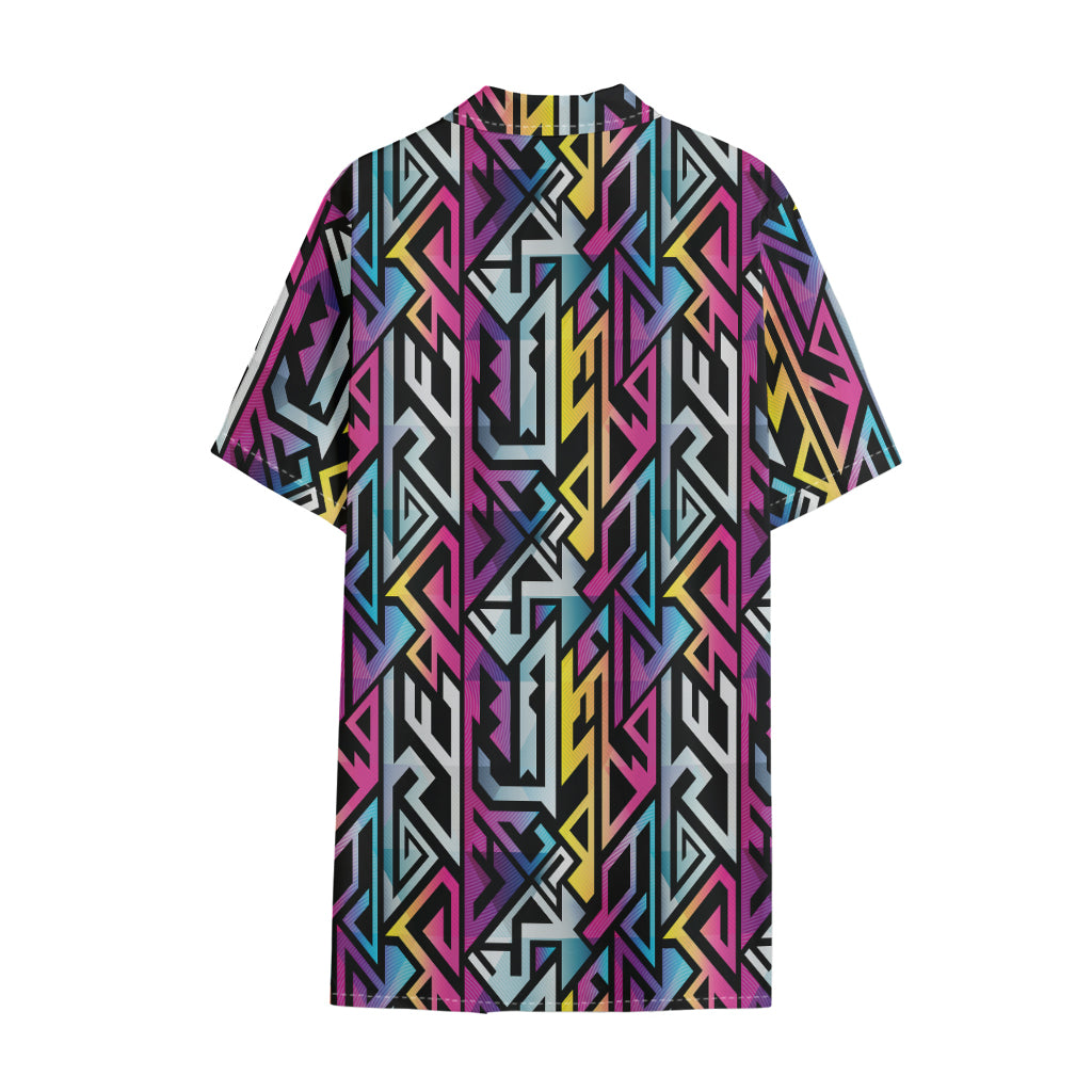 Colorful Geometric Tribal Pattern Print Cotton Hawaiian Shirt
