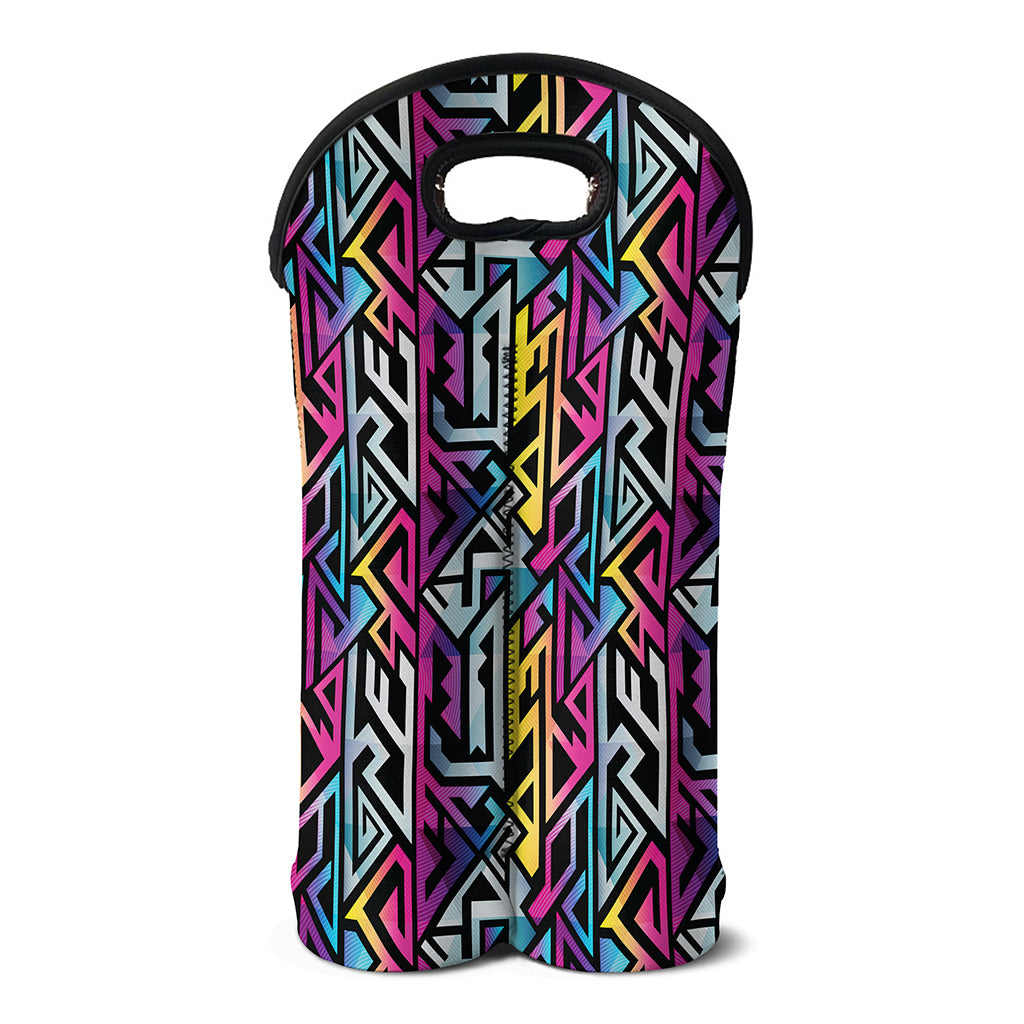 Colorful Geometric Tribal Pattern Print Double Neoprene Wine Tote