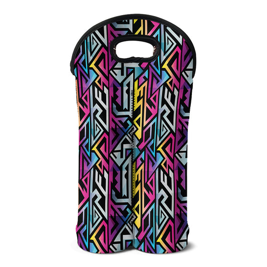 Colorful Geometric Tribal Pattern Print Double Neoprene Wine Tote