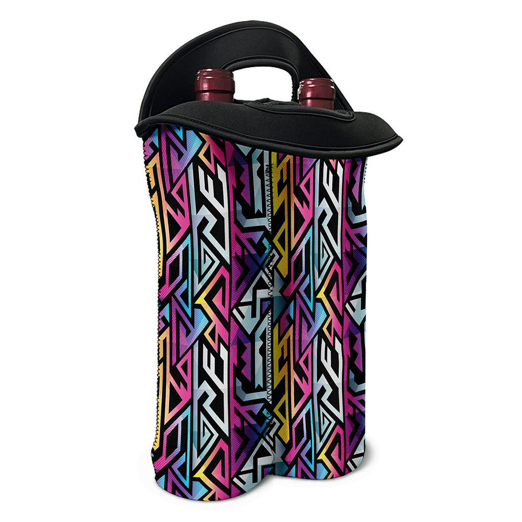 Colorful Geometric Tribal Pattern Print Double Neoprene Wine Tote