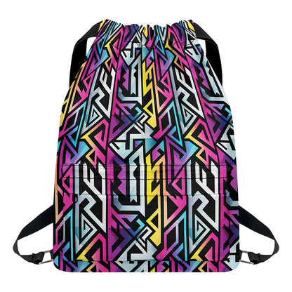 Colorful Geometric Tribal Pattern Print Drawstring Backpack