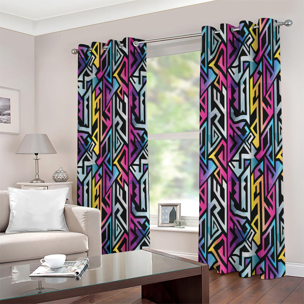 Colorful Geometric Tribal Pattern Print Extra Wide Grommet Curtains