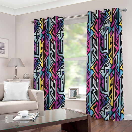 Colorful Geometric Tribal Pattern Print Extra Wide Grommet Curtains