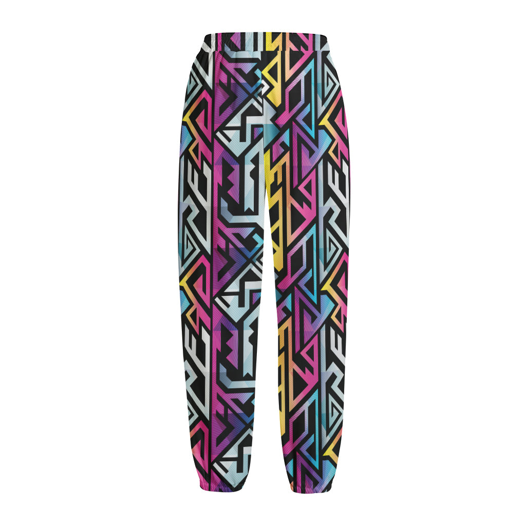 Colorful Geometric Tribal Pattern Print Fleece Lined Knit Pants