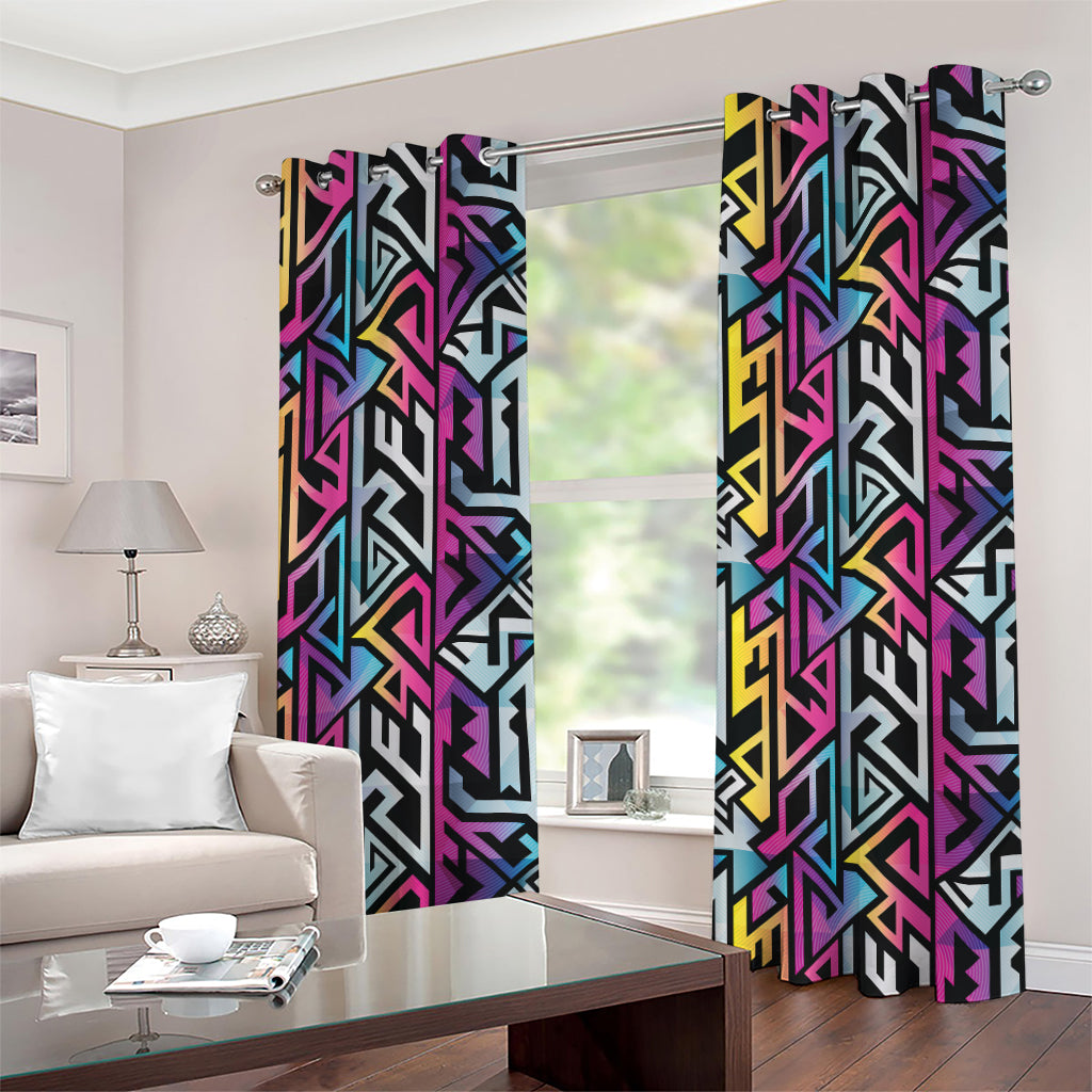 Colorful Geometric Tribal Pattern Print Grommet Curtains