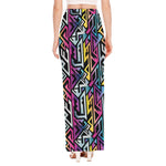 Colorful Geometric Tribal Pattern Print High Slit Maxi Skirt