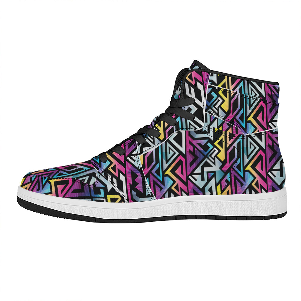 Colorful Geometric Tribal Pattern Print High Top Leather Sneakers