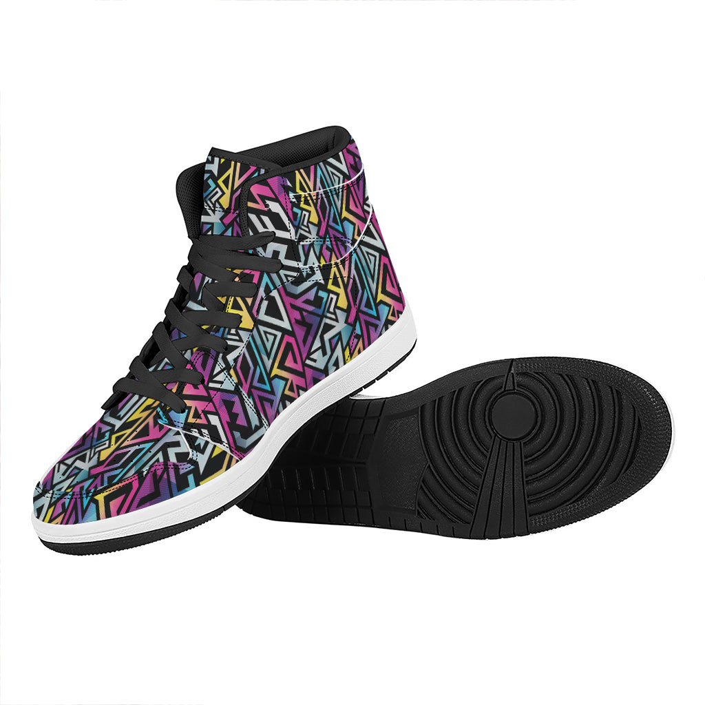 Colorful Geometric Tribal Pattern Print High Top Leather Sneakers
