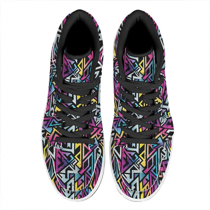 Colorful Geometric Tribal Pattern Print High Top Leather Sneakers