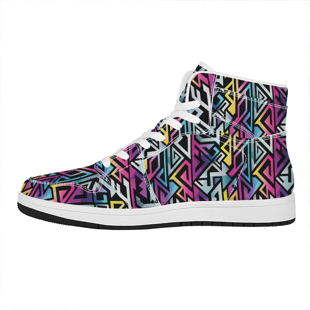 Colorful Geometric Tribal Pattern Print High Top Leather Sneakers