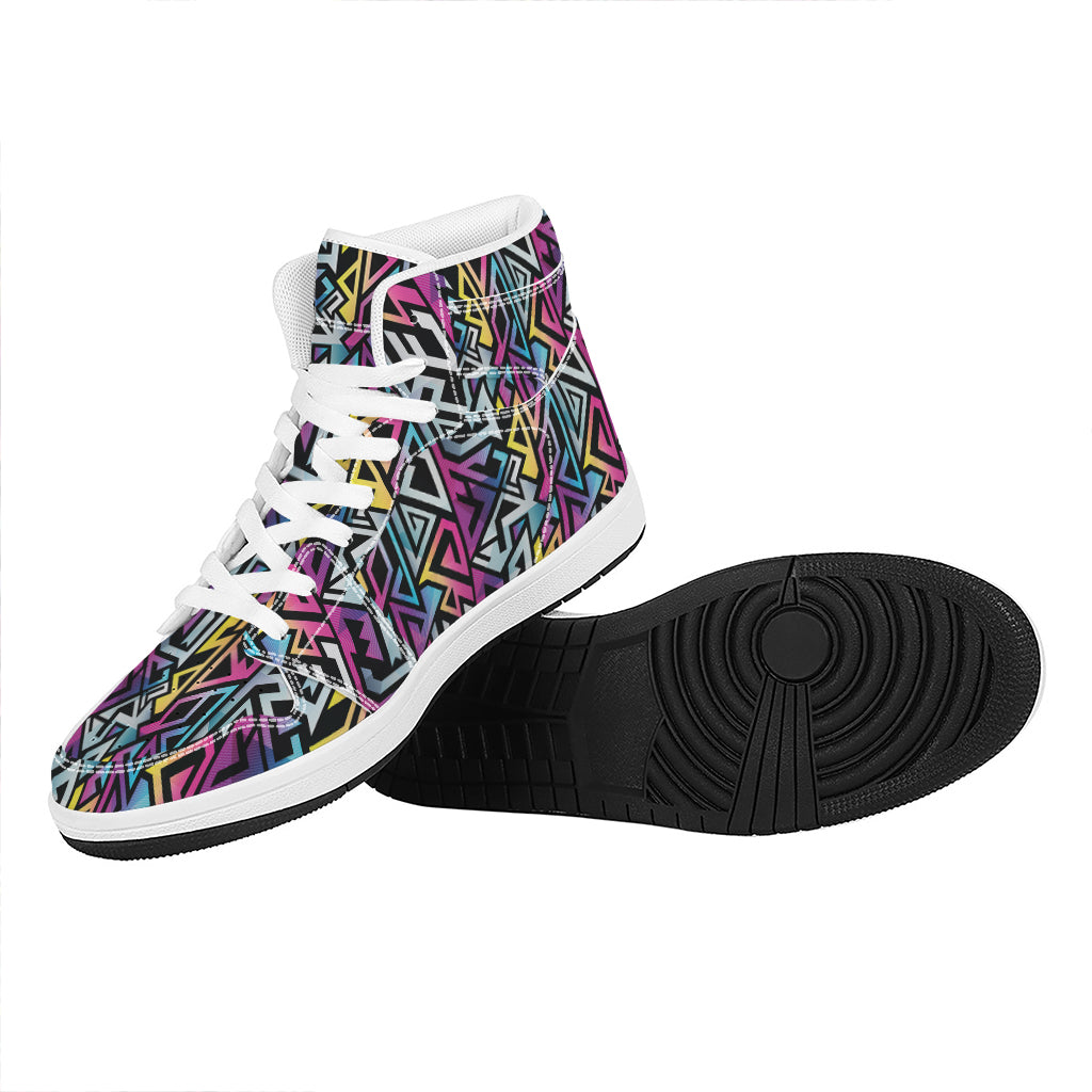 Colorful Geometric Tribal Pattern Print High Top Leather Sneakers