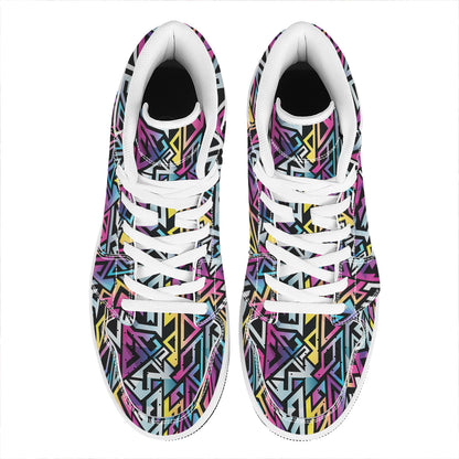 Colorful Geometric Tribal Pattern Print High Top Leather Sneakers