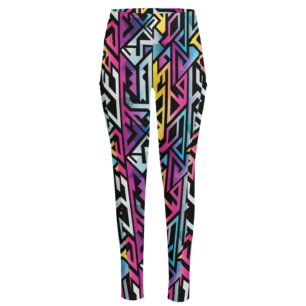 Colorful Geometric Tribal Pattern Print High-Waisted Pocket Leggings