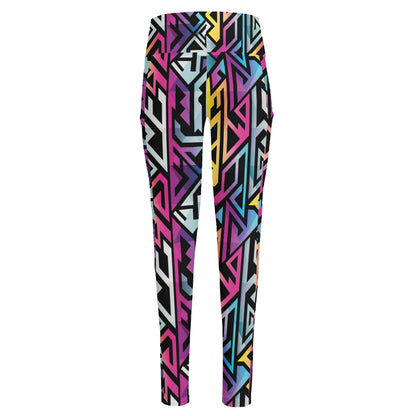 Colorful Geometric Tribal Pattern Print High-Waisted Pocket Leggings