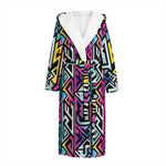 Colorful Geometric Tribal Pattern Print Hooded Bathrobe