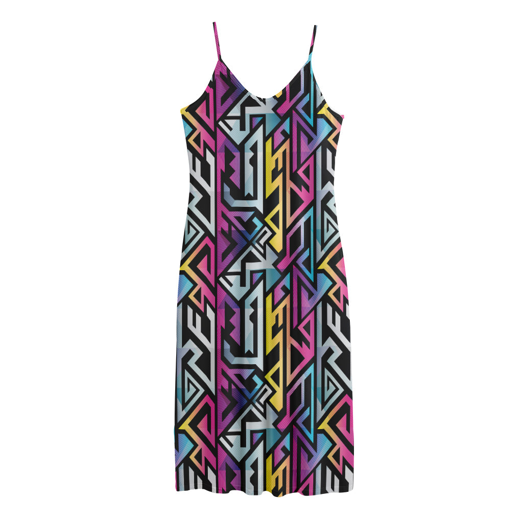 Colorful Geometric Tribal Pattern Print Jersey Midi Cami Dress
