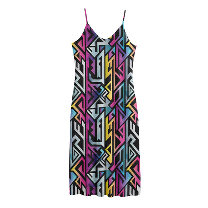 Colorful Geometric Tribal Pattern Print Jersey Midi Cami Dress