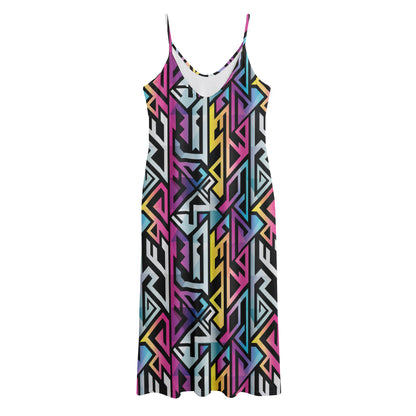 Colorful Geometric Tribal Pattern Print Jersey Midi Cami Dress