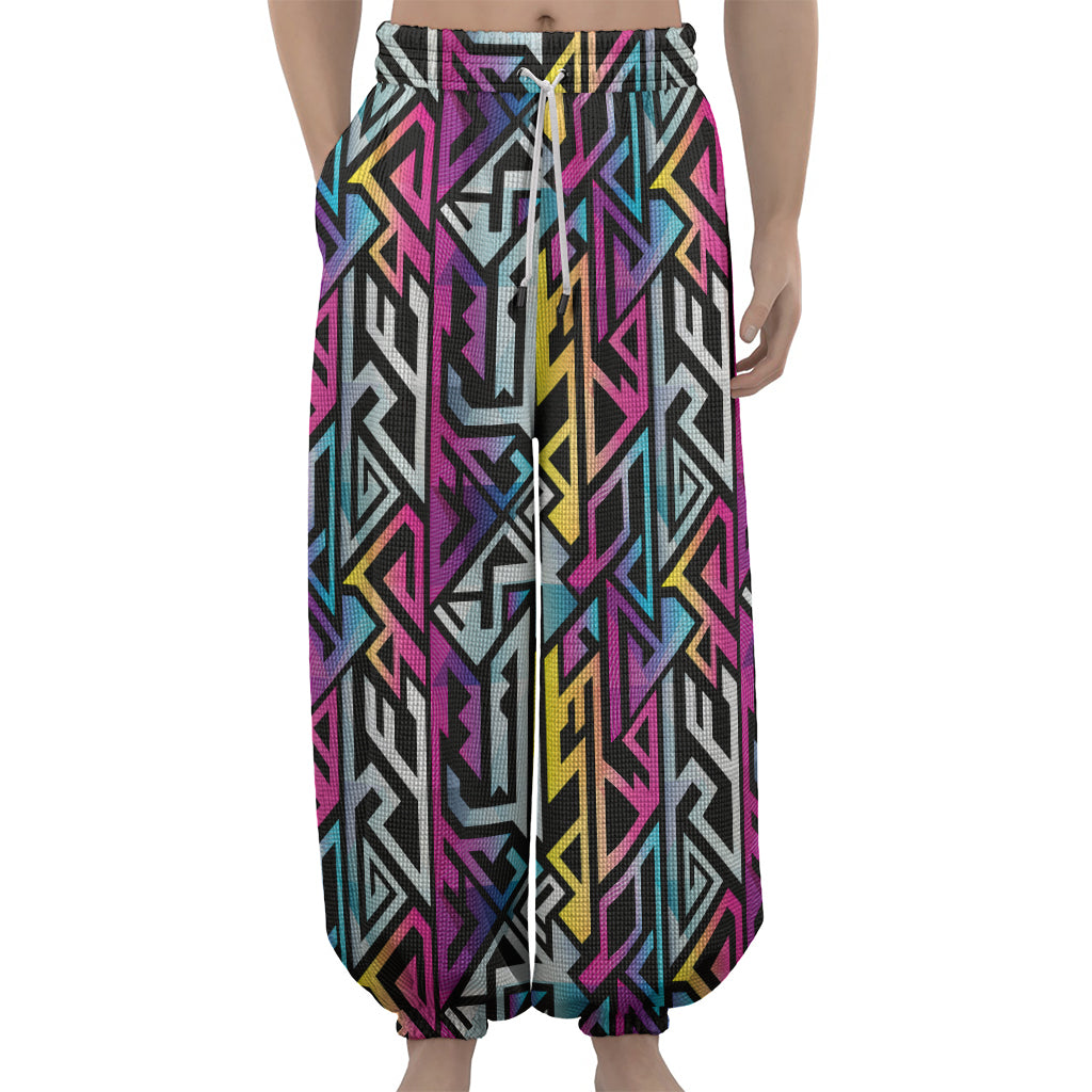 Colorful Geometric Tribal Pattern Print Lantern Pants