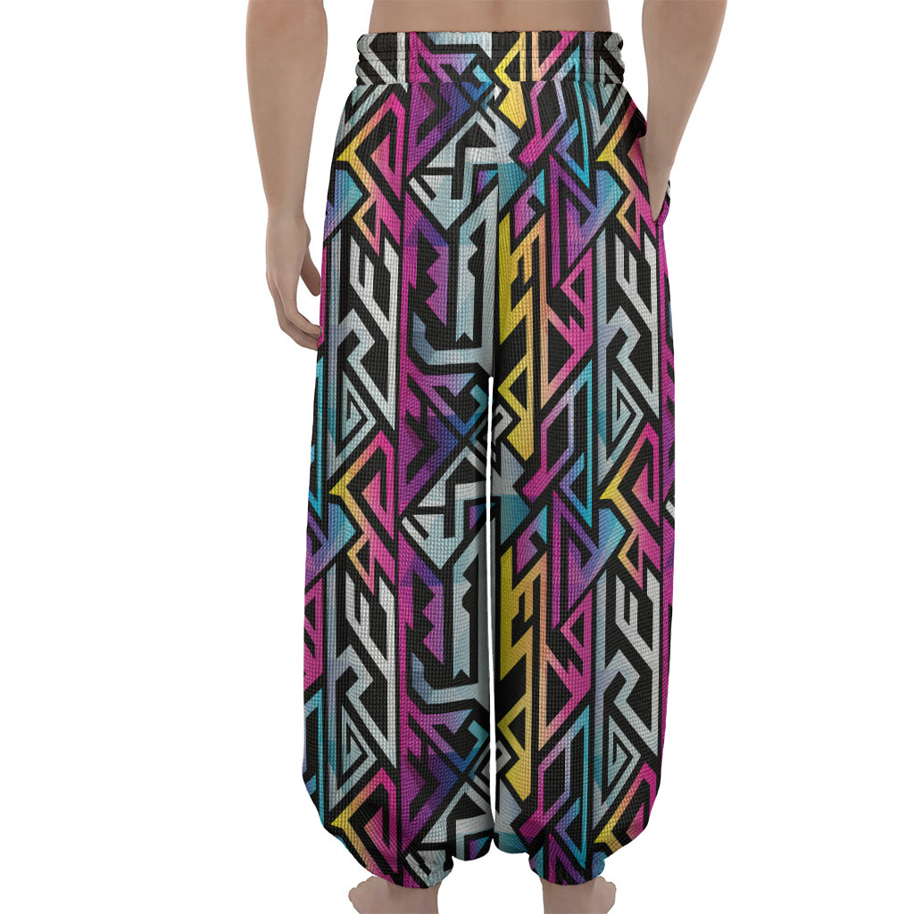 Colorful Geometric Tribal Pattern Print Lantern Pants
