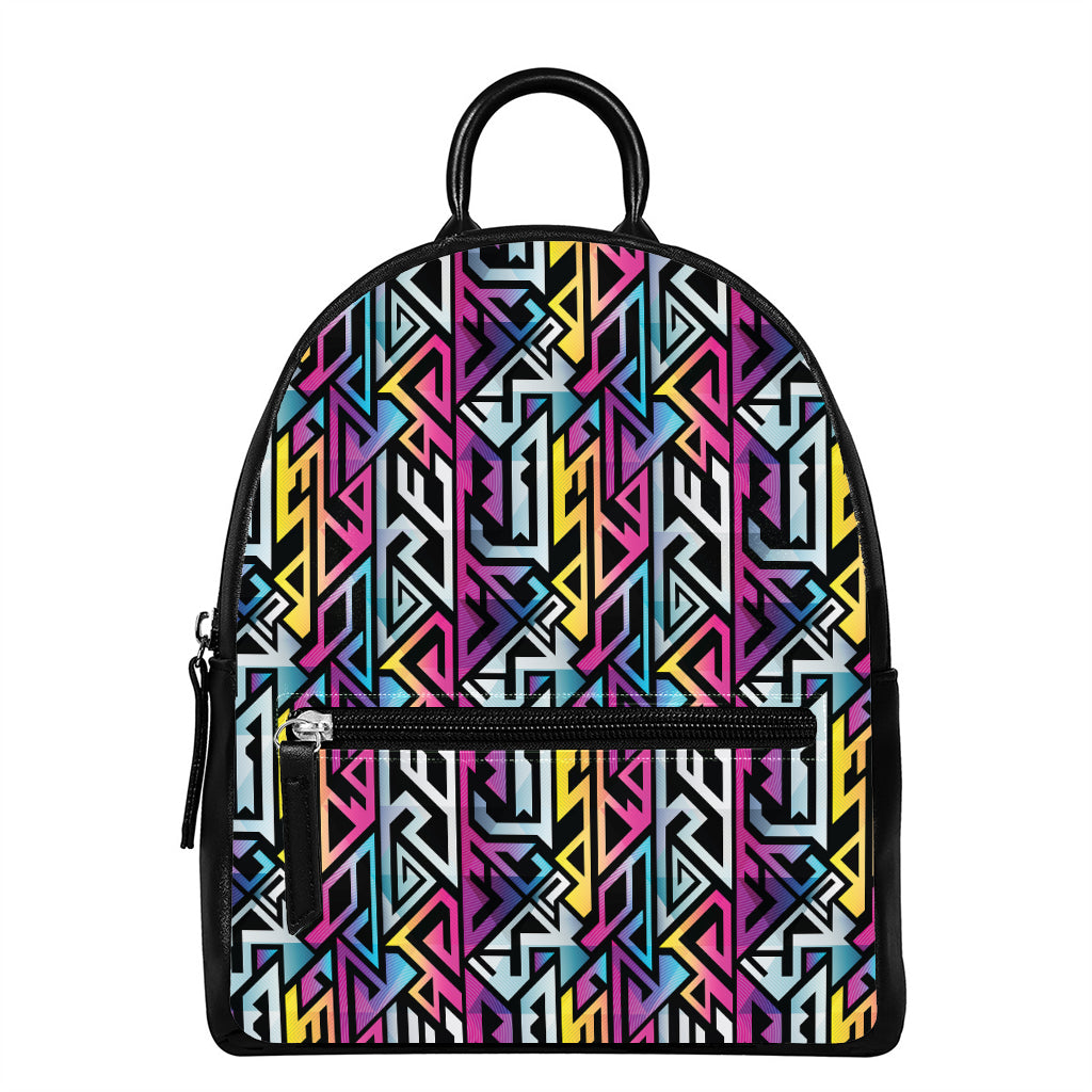 Colorful Geometric Tribal Pattern Print Leather Backpack