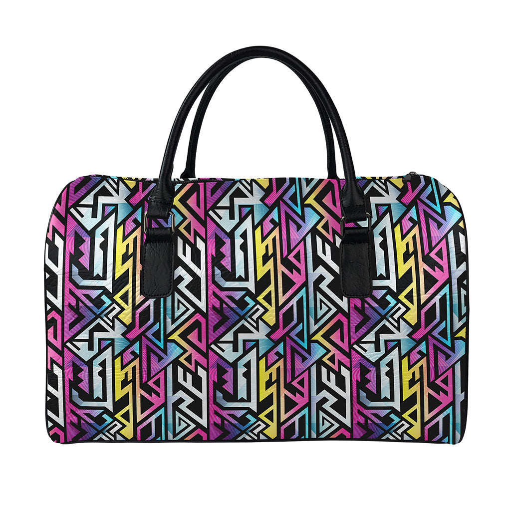 Colorful Geometric Tribal Pattern Print Leather Duffle Bag