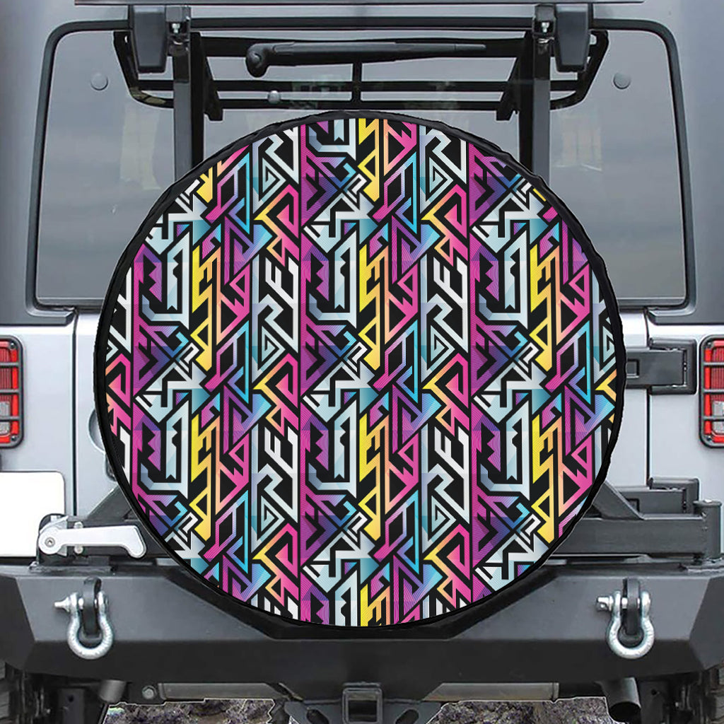 Colorful Geometric Tribal Pattern Print Leather Spare Tire Cover