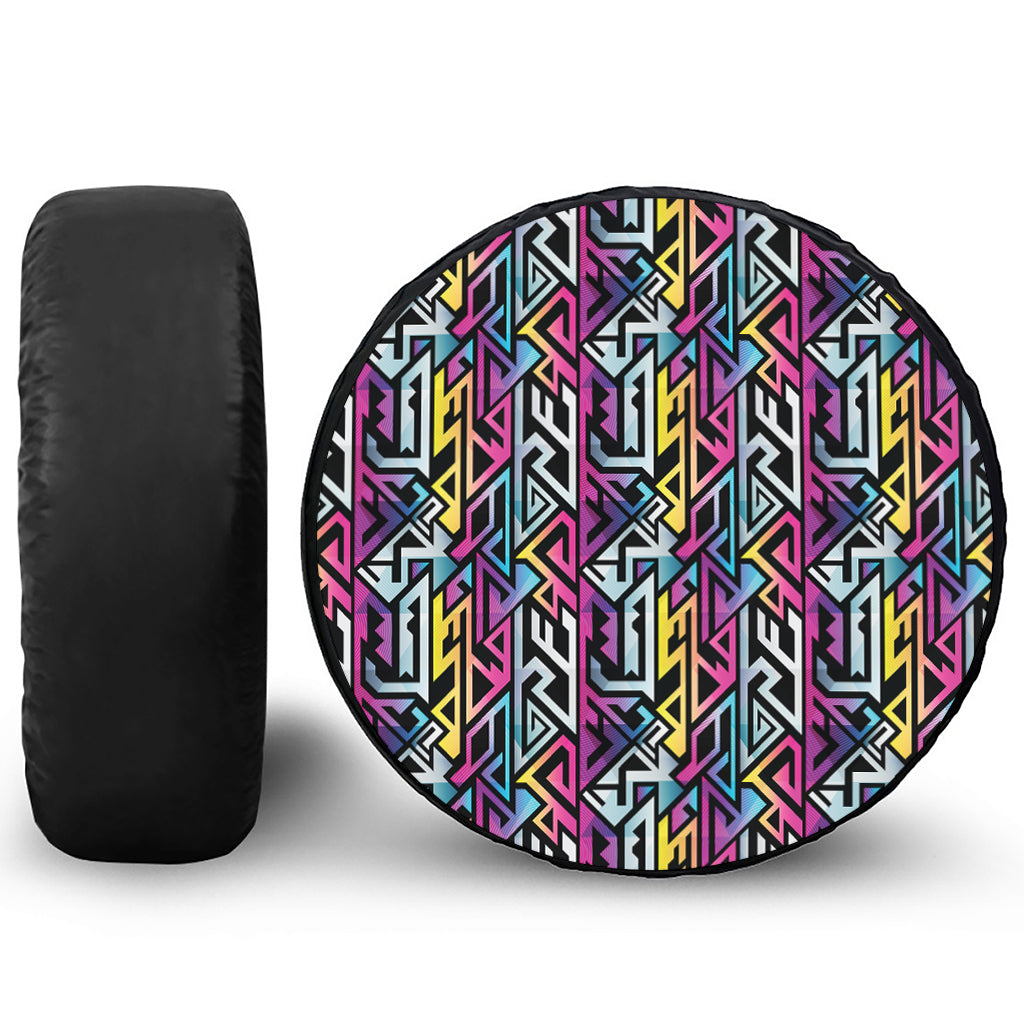 Colorful Geometric Tribal Pattern Print Leather Spare Tire Cover