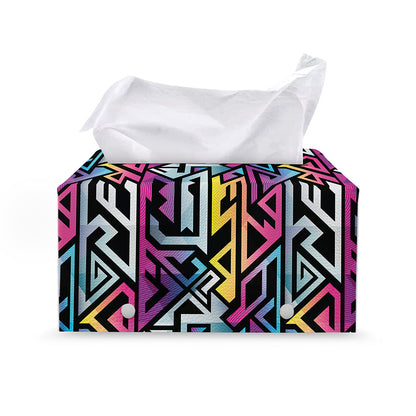 Colorful Geometric Tribal Pattern Print Leather Tissue Box Cover