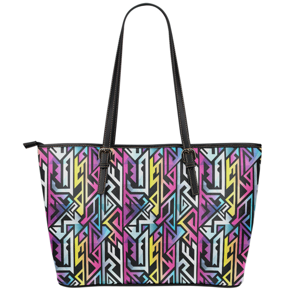 Colorful Geometric Tribal Pattern Print Leather Tote Bag