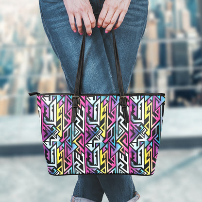 Colorful Geometric Tribal Pattern Print Leather Tote Bag