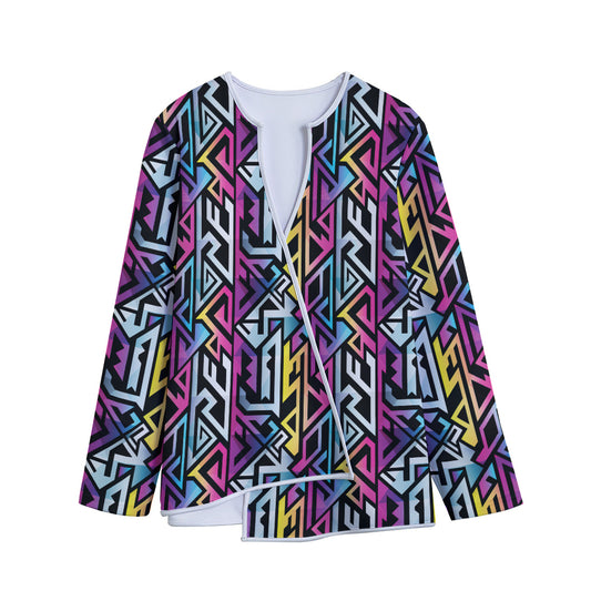 Colorful Geometric Tribal Pattern Print Long Sleeve Short Coat