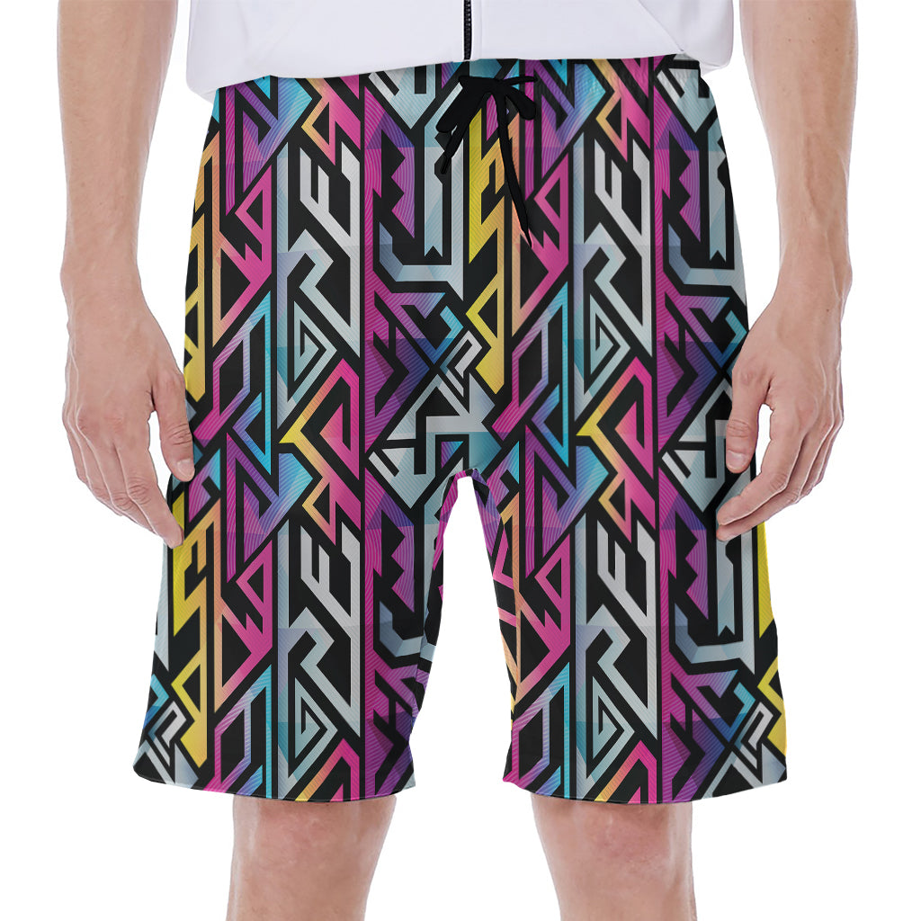 Colorful Geometric Tribal Pattern Print Men's Beach Shorts