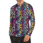 Colorful Geometric Tribal Pattern Print Men's Long Sleeve Rash Guard